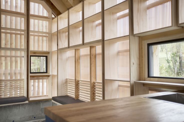 Translucent wood panel with light shining through